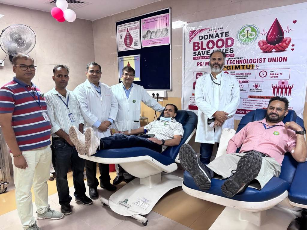 पीजीआईएमटीयू द्वारा पीजीआईएमईआर चंडीगढ़ में स्वैच्छिक रक्तदान शिविर का आयोजन